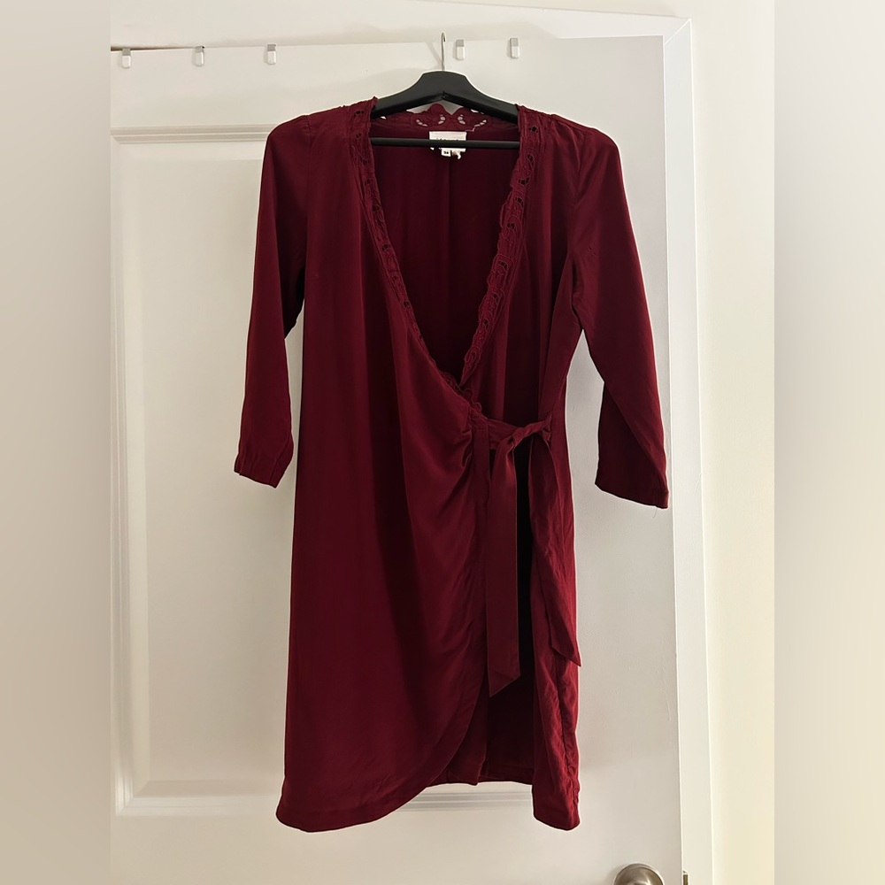Elegant SEZANE Burgundy Wrap Silk Dress